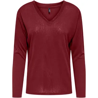 Langarmshirt ONLY "ONLHENRIETTA L/S V-NECK SHINE TOP JRS", Damen, Gr. XL, rot (cabernet detail:cabernet rhinestones), Jersey, Obermaterial: 70% Viskose, 30% Polyester, unifarben, regular fit, V-Ausschnitt, Shirts Langarmshirt