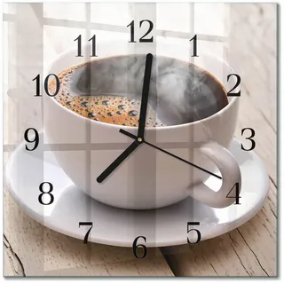 Tulup Wanduhr aus Glas 30x30 cm - Kaffee , Braun , Quadratisch , 30x30x0.4 cm , Dekoration, Uhren, Wanduhren