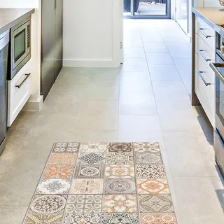 CREARREDA Läufer Teppich Küchenteppich Persian Tiles 50x120 Isolierend, feuerhemmend, Kratzfest, hypoallergen, leicht zu waschender Vinyl Teppich. Komplett in Italien hergestellt