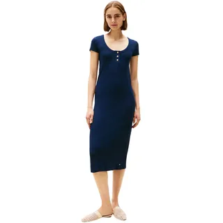 Tommy Hilfiger Damen Bodycon Kleid Henley Gold Slim Fit, Blau (Dark Night Navy), S
