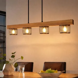 ZMH Vintage Pendelleuchte Holz Hängelampe esstisch 4 flammig mit Holzbalken
