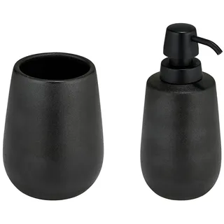 Wenko Badaccessoire-Set »Modell Nerno« Seifenspender und Zahnputzbecher aus hochwertiger Keramik, schwarz