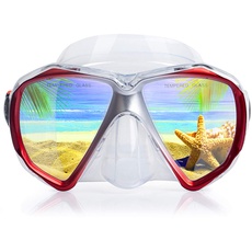Taucherbrille für Erwachsene mit Anti-Nebel Schnorchelmaske, Schwimmmaske gehärtetem Glas und Nasenabdeckung zum Schnorcheln und Schwimmen (Klar Rot)
