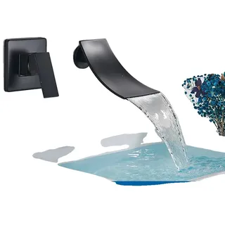 Wandmontierte Wasserfall-Waschtischarmatur, matte schwarze Oberfläche, zeitgenössischer Stil , Mattschwarz A - Schwarz