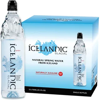 Icelandic Glacial Premium Natürliches Wasser Flaschen aus recyceltem PET 12 x 750ml pro Pack – AlkalischNiedriger pH-Wert, BPA-frei, aus der isländischen Quelle. Geringer TDS-Gehalt.