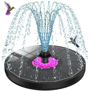 SZMP Solar Springbrunnen 3.5W, Glas Solar Teichpumpe mit 7 Düsen & 4 Fixe Rohre Solar Wasserpumpe Solar Schwimmender Fontäne für Garten, Teich, Vogel-Bad (Rosa-Schwarz)