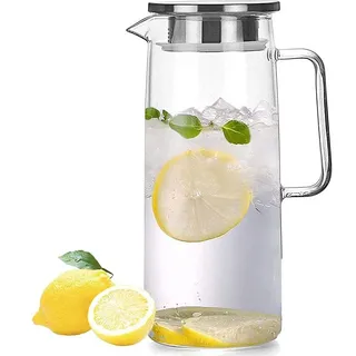 Webao Glaskaraffe Wasserkrug mit deckel Glaskrug Eistee Karaffen für hausgemachte Getränke Milch Wein 1000ml/35oz