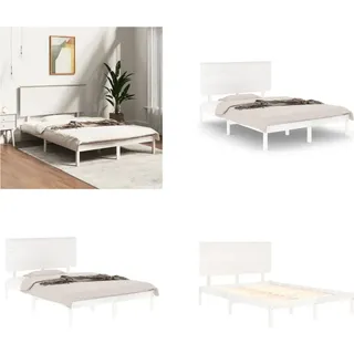 vidaXL Massivholzbett Weiß Kiefer 140x200 cm - Bettrahmen - Bettgestell - Bett - Holzbett - Weiß