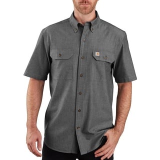 Carhartt Men's Loose Fit Midweight Short-Sleeve Work Utility Button Down Shirt, Black Chambray, Klein