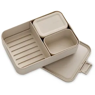 Brabantia Make & Take Bento Box (2 l), Brotdose mit Fächern für getrennte Aufbewahrung, Lunchbox mit Clip-Deckel, spülmaschinen- und mikrowellenfest, Soft Beige, 25,5 × 16,7 × 6,2 cm