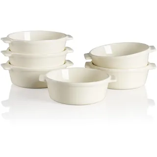Sweejar Home Keramik-Souffle-Schalen, runder Griff, 300 ml, für Pudding, Creme Brulee, Souffle, 6 Stück (Beige)