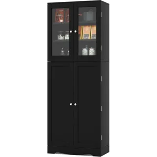 COSTWAY Küchenschrank Holz, Hochschrank freistehend, Küchenbuffet Mehrzweckschrank für Esszimmer, Wohnzimmer (Schwarz) - Schwarz