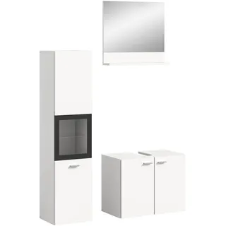 xonox.home - 3tlg. Kombination Boston 102x186x33 cm  bodenstehend oder hängend montierbar - Badmöbelset Komplettprogramm für kleine Bäder - modern und funktional - Weiß