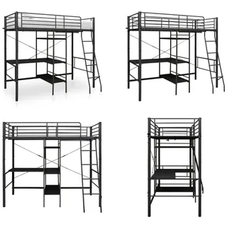 vidaXL Etagenbett mit Tischrahmen Schwarz Metall 90x200 cm - Etagenbett - Etagenbetten - Hochbett - Hochbetten - Schwarz