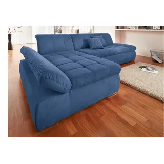 DOMO collection Ecksofa »NMoric XXL, B/T/H: 300/172/80cm, Revamierenabschluss L-Form«, wahlweise mit Bettfunktion und Armlehnverstel,lung blau