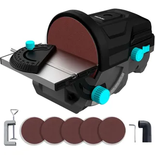 Cecotec Elektrische Tischscheibenschleifmaschine PerfectSurface 1000 Stand Disc. 140W, 5 Schleifpapier-Ersatz mit 125mm, Schleifbank, abnehmbarer Adapter, Halterung zur Befestigung auf dem Tisch