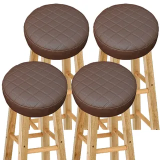 Wasserdicht Barhocker-Bezug Rund mit 5CM Schaumstoff Gepolstert Kissen, 4/2 Stück PU-Leder Hocker Hussen für Barhocker Stuhlhussen Sitzkissen Bürostuhl Hocker Abdeckung Sitzkissenbezug(#2,33*5(4PCS))
