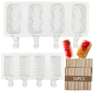 Silikon Eisformen,2 Stück Eis am Stiel Schimmel Popsicle Formen Set mit 100 Holz Stielen Wiederverwendbar Eiscremeform für DIY Frozen Obst Dessert Schokolade Cakesicles