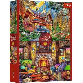 Winterliche Bergwelt: 2x500 Teile Puzzle-Set Abenteuer & Hütte