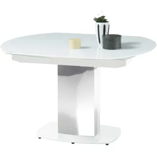 Stolkom Esstisch ausziehbar Ø 130-190 Super White Glas / Edelstahl