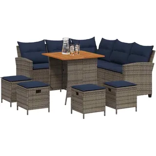 vidaXL 6-tlg. Garten-Sofagarnitur mit Kissen L-Form Grau Poly Rattan - Grau