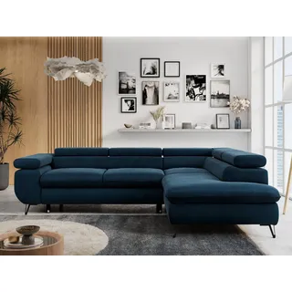 MKS Meble Ecksofa Sofa Blau, Wohnlandschaft L-Form mit Schlaffunktion und Bettkasten, Schlafsofa mit Bettkasten, Sofa mit Einstellbare Kopfstützen, Peter L ... Dunkelblau