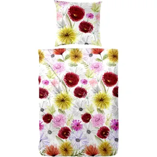 Primera Mako-Satin-Bettwäsche Summer Time Blumen Bunt 155 x 220 cm + 80 x 80 cm
