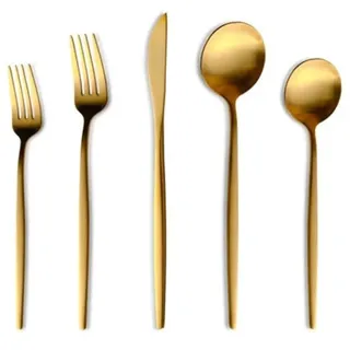 Karaca Orion Matt Gold 60-teiliges Servierbesteck, Salatbesteck aus Edelstahl, Küchenutensilien inklusive Schöpflöffel, Servierlöffel, Gabel, Sieb, Spatel & Zuckerzange, Stilvolles Vorlegebesteck Set