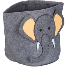Bild Aufbewahrungskorb Elefant, Stoffbox für Kinder, aus Filz, rund, faltbar, H x D: 35 x 32 cm, Spielzeugbox, grau