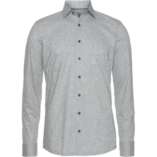 Businesshemd OLYMP "Level Five body fit Jerseyshirt", Herren, Gr. 37, N-Gr, silber (silberfarben), Web, Obermaterial: 92% Baumwolle, 8% Elasthan, schmal, Hemden Businesshemd, in Jersey Qualität