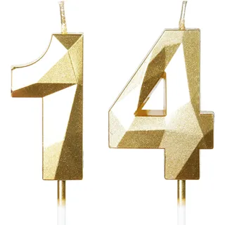 Geburtstagskerzen Zahlen 14, Geburtstag Kerzen, 5cm Gold Kerzen Geburtstag, Tortendeko Geburtstag, Geburtstagskerzen für Geburtstagsdeko, Nummer 14
