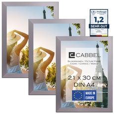 CABBEL Dreierpack (3 Stk.) Bilderrahmen DIN A4 21x30 MDF Holz-Rahmen in Silber | mit bruchsicherem Plexi-Glas/Modern