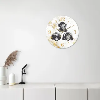 Wanduhr OTTO HOME "Affen - Glas Ø 30cm", schwarz, B:30cm H:30cm T:1,8cm, Wanduhren, Wanduhr, wahlweise mit Quarz- oder Funkuhrwerk, lautlos ohne Tickgeräusche