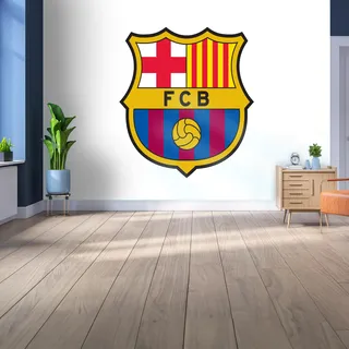 Lizenziertes Decor FC Barcelona Vinyl-Wandbild, groß, 220 cm (H) x 170 cm (B) – farbiges Wappen auf Weiß