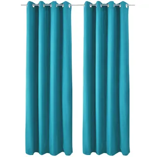 Beautissu Vorhang Amelie TO mit Öse 140x245cm Türkis (2tlg) , Textil , 140x245x1 cm , Heimtextilien, Vorhänge, Fertigvorhänge, Ösenvorhänge