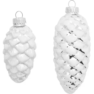 Krebs Glas Lauscha Christbaumschmuck »Glas-Tannenzapfen Silberfarben, mit Glitter, 2x Ø 8 cm + 2x Ø 10 cm« Weihnachtsdeko, Weihnachtsbaumkugel, Christbaumkugeln aus Glas, silberfarben