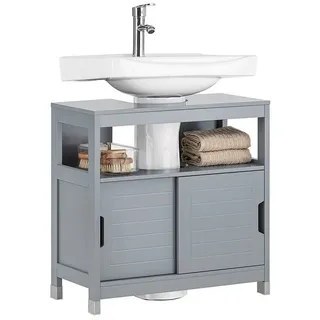 SoBuy Waschbeckenunterschrank mit Fußpolster, Unterschrank Stahlgrau 60 cm, FRG128-II-SG