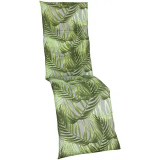 Relaxsesselauflage , Grau, Grün , Textil , Blätter , Füllung: Schaumstoff, Vlies , rechteckig , 48x5x168 cm , Oeko-Tex® Standard 100 , pflegeleicht, langlebig, mittels Gurtband zu befestigen , Gartenmöbel, Gartenpolster & Auflagen, Sesselauflagen