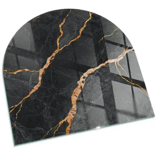 Tulup Kaminbodenplatte 100x100 cm - Eleganter Marmor mit Adern , Schwarz , Glas , Quadratisch , 100x100x0.4 cm , Elektrogeräte, Heizgeräte, Elektrokamine