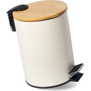 Theo Cleo Mülleimer Bad mit Holzdeckel und Inneneimer Adonis Badezimmer Mülleimer Softclose Kosmetikeimer Abfalleimer(Beige 3L) - Beige
