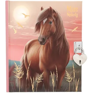 Miss Melody Depesche 13889 Miss Melody - Tagebuch in Rosa, mit Pferde Motiv und Gold Details, Buch mit Herz-Schloss, Sticker und linierten Seiten