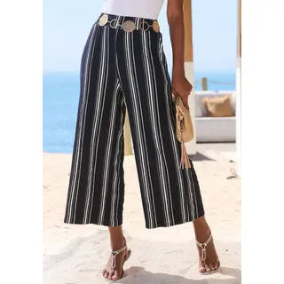 7/8-Hose LASCANA "mit locker-luftigem Bein", Damen, Gr. 46, N-Gr, schwarz-weiß (marine, weiß gestreift), Crêpe, Obermaterial: 71% Viskose, 27% Polyester, 2% Elasthan, Crinkleoptik, gestreift, weit 7/8-Länge, Hosen 7/8-Hose, aus strukturierter Ware, sommerliche Schlupfhose, Strandhose, Topseller