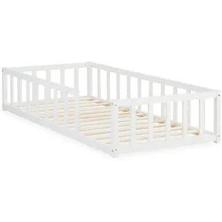 Homestyle4u Kinderbett Bodenbett 90 x 200 cm Kiefer massiv weiß