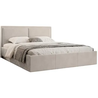 FEDVE Polsterbett Doppelbett Osterne II Schlafzimmer Bett Bettkasten 160x200 cm Hellbeige (Riviera 21) - Beige