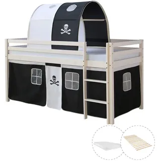 Homestyle4u Hochbett mit Matratze Tunnel 90/200 cm Pirat , Holz , Babymöbel & Kindermöbel, Kinderzimmer & Jugendzimmer, Kinderbetten, Hochbetten
