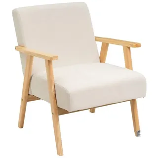 DRW Vintage-Sessel aus Chenille-Stoff und Holz in Weiß und Natur