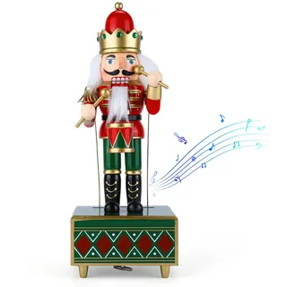 Luckits Nussknacker Spieluhr, 30CM Holz Schlagzeuger Nussknacker Figur Handgefertigter aus Holz Musik Nussk-Nacker, Weihnachtshaus Urlaub Dekoration Geschenk (Grün)