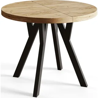 Runder Esszimmertisch OVO, ausziehbarer Tisch Durchmesser: 120 cm bis 220 cm, Wohnzimmertisch, Craft - Naturbelassen, Schwarz