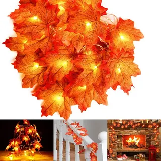 Halloween Dekorationen Herbstgirlande, Herbst Ahorn Lichterkette 3m 20 LED, Herbst Girlande für Herbst, Erntedankfest, Weihnachten, Outdoor-Dekor