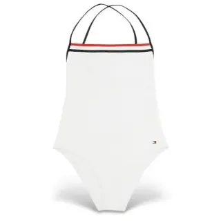 Tommy Hilfiger für Damen. UW0UW05849 Global Stripe Badeanzug texturiert weiß (L), Strandbekleidung, Nylon